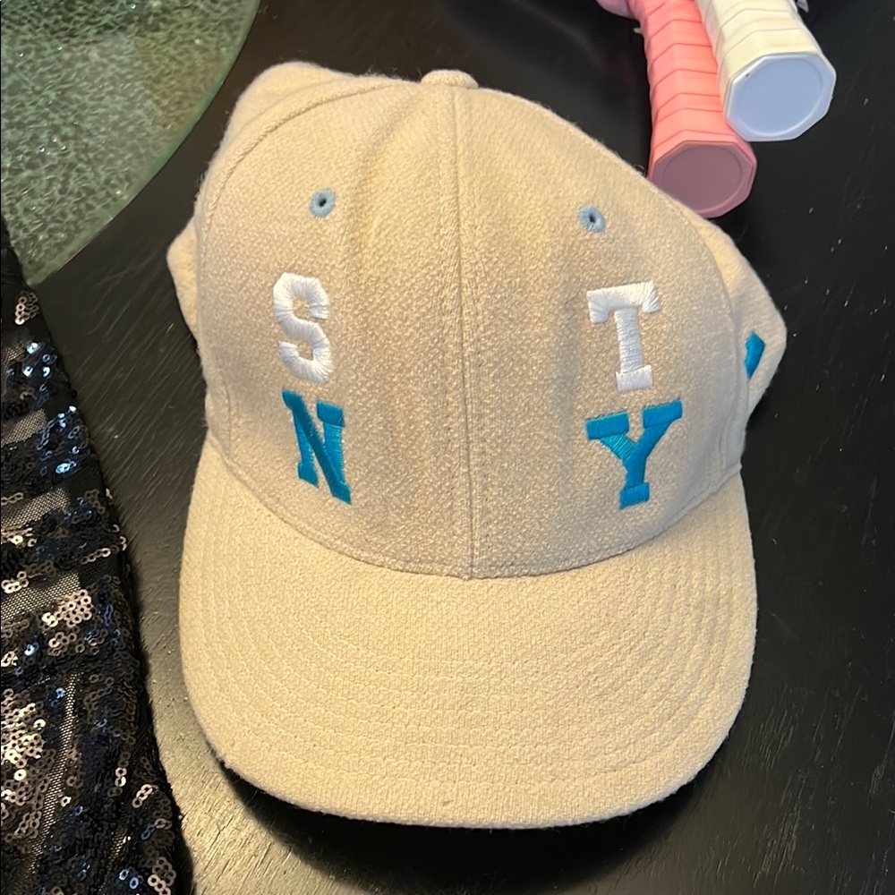 Stussy Beige Cap with Blue and White Embroidery
